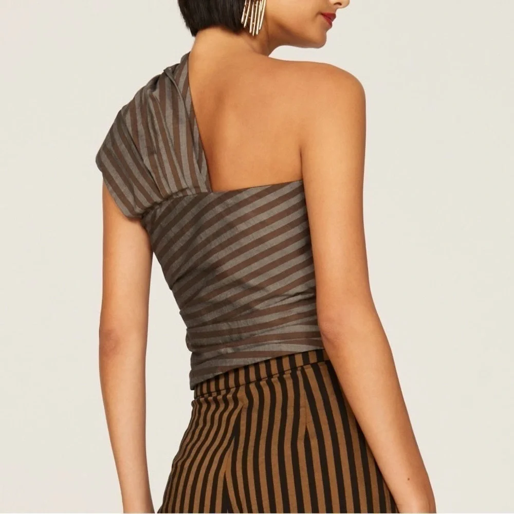 Tory Burch Stripe Wrap One Shoulder Top